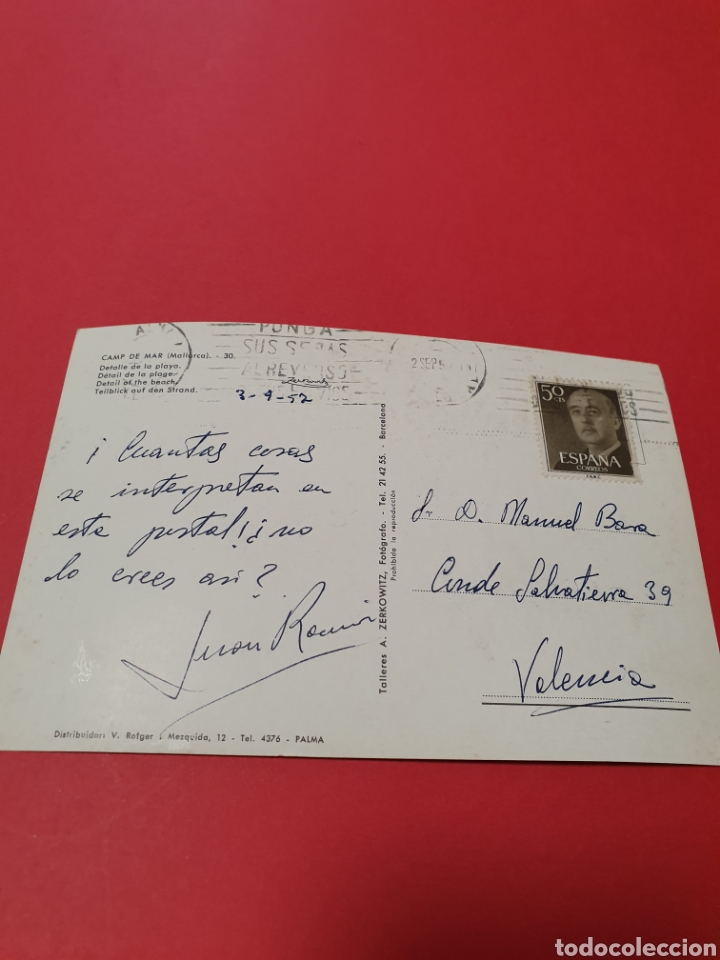 Postales: Camp del Mar.Mallorca.Circulada.1957. - Foto 2