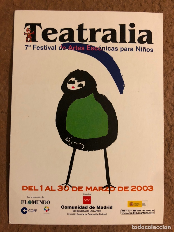 Postkarten: TEATRALIA (7&ordm; FESTIVAL DE ARTES ESC&Eacute;NICAS PARA NI&Ntilde;OS) 2003. POSTAL SIN CIRCULAR PROMOCIONAL