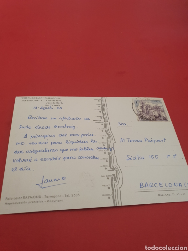 Postales: Tarragona.Arco de Bara.Circulada.1965. - Foto 2