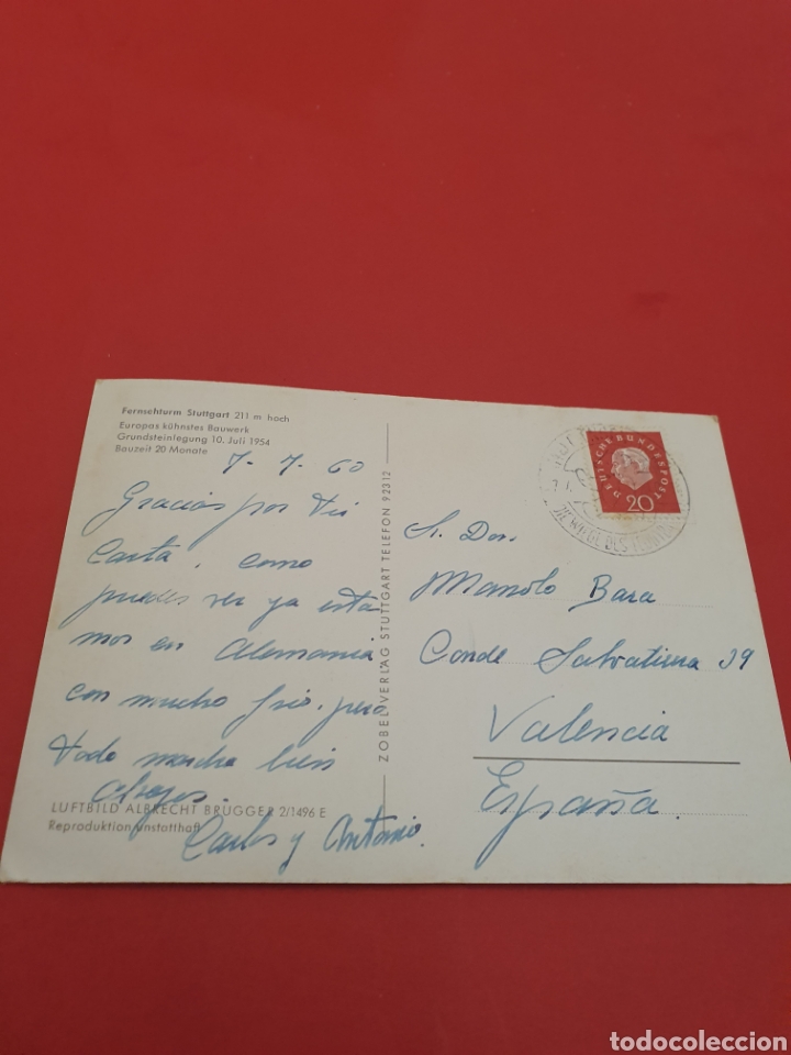 Postales: Fernsehturm Stuttgart 211m.Circulada.1960. - Foto 2