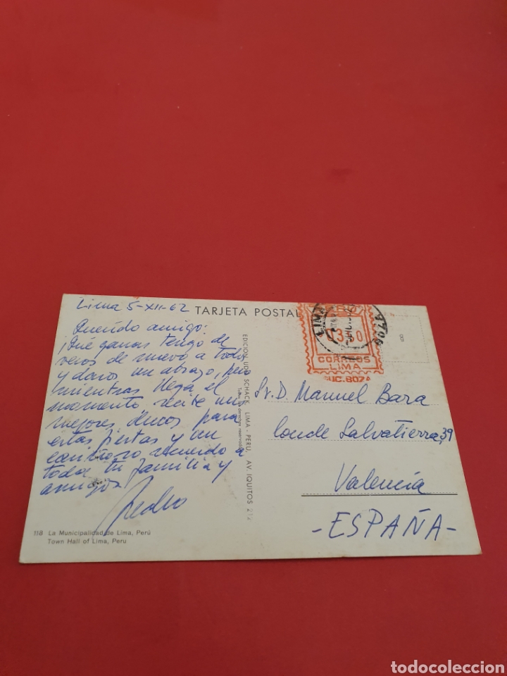 Postales: Lima.Peru.La municipalidad.1962.Circulada. - Foto 2