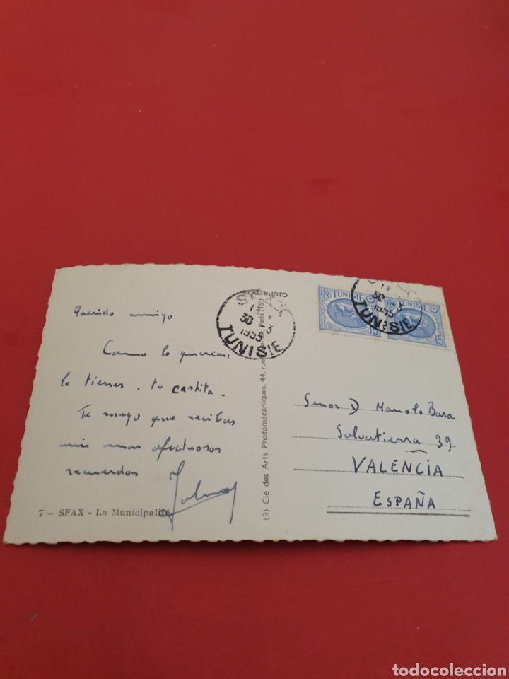 Postales: Sfax. La municipalidad.Circulada.1955. - Foto 2