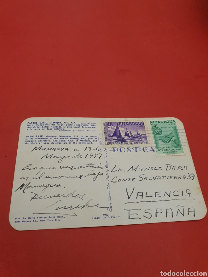 Postales: Parque Dario.Managua.Circulada.1957. - Foto 2