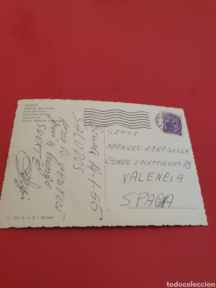 Postales: Genova.Maritime Station.Circulada.1956. - Foto 2