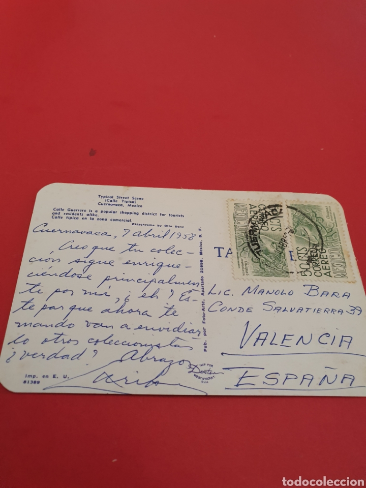 Postales: Calle Tipica.Cuernavaca.Mexico.Circulada.1958. - Foto 2