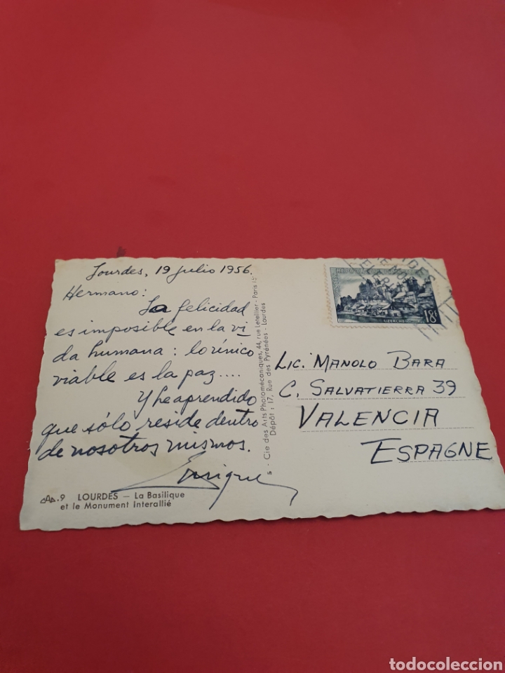 Postales: Lourdes.La Basilica.Circulada.1956. - Foto 2