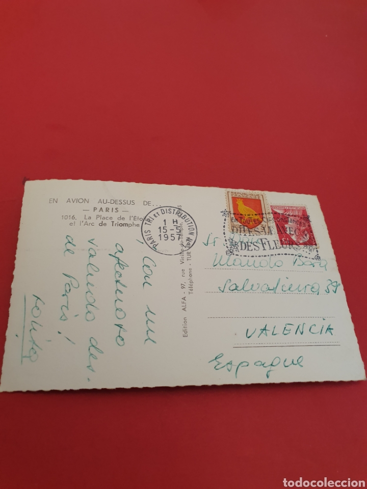 Postales: Paris.En Avi&oacute;n.El Arxo del Triunfo.Circulada.1957. - Foto 2