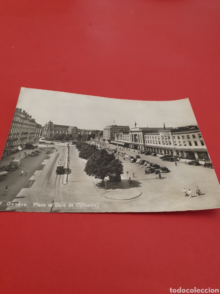 Postales: Geneve.Place et Gare de Cornavin.Circulada.1955. - Foto 1