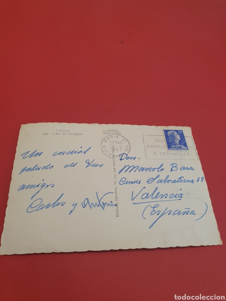 Postales: Paris.LArc De triomphe.Circulada.1957. - Foto 2