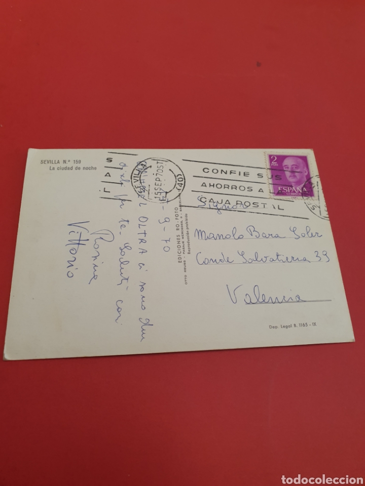 Postales: Sevilla.Ciudad de Noche.Circulada.1970. - Foto 2