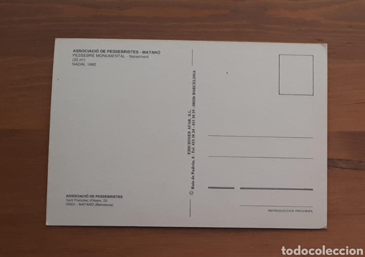 Postales: Postal Associaci&oacute; Pessebristes Matar&oacute; 1992 - Foto 2
