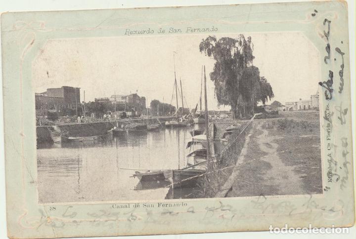 Postales: Argentina. Postal. Recuerdo de San Fernando. Canal. Franqueado y fechado (fecha borrosa) Reverso no