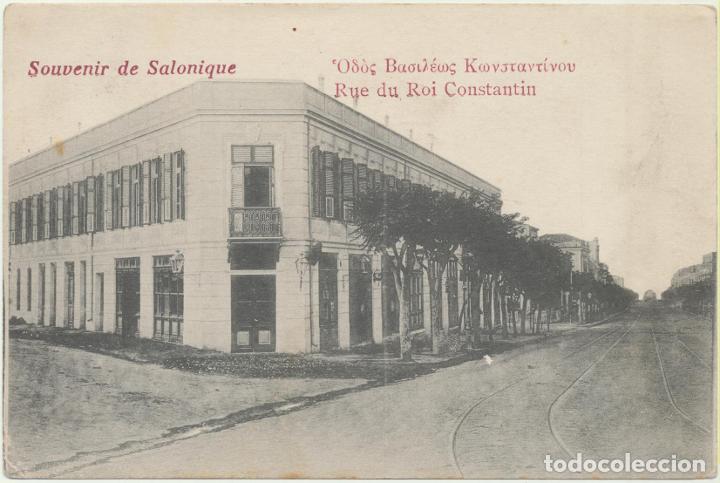 Postales: Grecia. Postal. Souvenir de Salonique. Rue du Roi Constantin. Fechado 19-8-1916