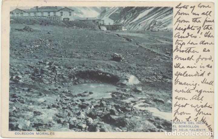Cartoline: Argentina. Postal. Puente del Inca, El Borboll&oacute;n de Agua Caliente. Franqueado y fechado el 8-marzo-1