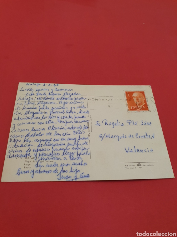 Postales: M&aacute;laga.Ba&ntilde;os del Carmen.Circulada..1963. - Foto 2