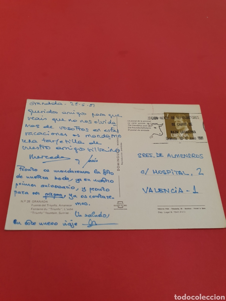 Postales: Granada.Fuente del Triunfo.Circulada.1981. - Foto 2
