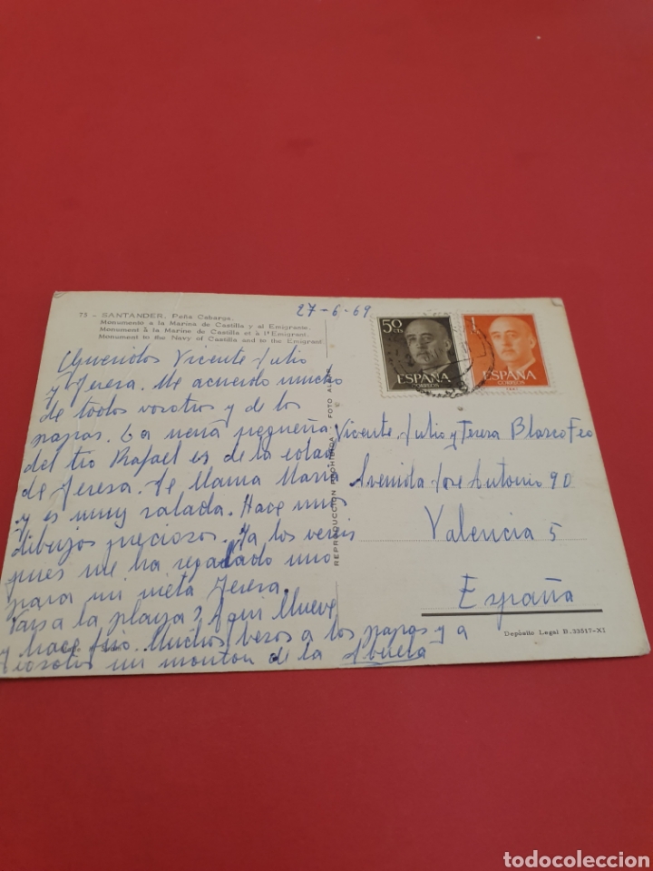 Postales: Santander.Pe&ntilde;a Cabarga.Circulada.1969. - Foto 2