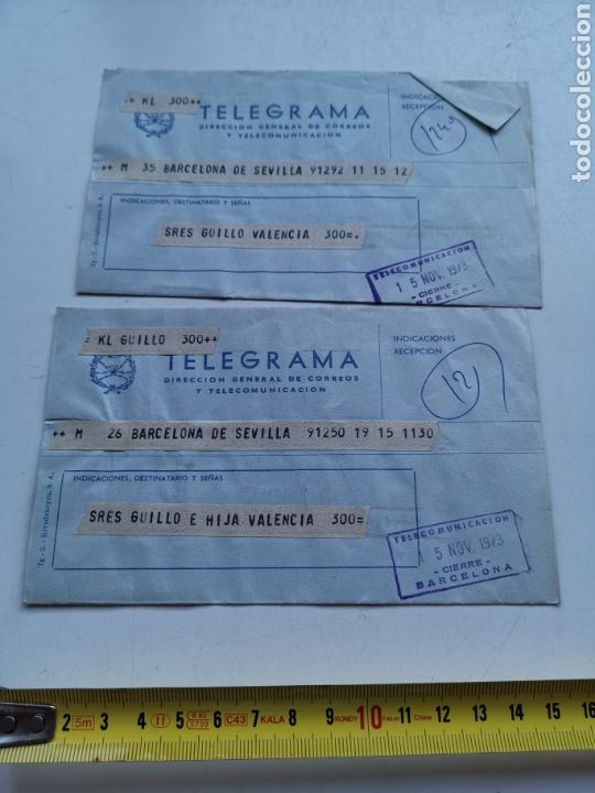 Postales: 2 Telegramas de 1973 de Barcelona a Sevilla - Foto 1
