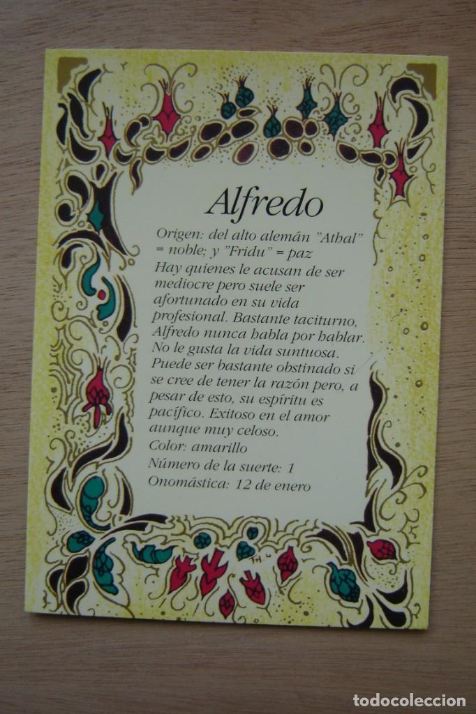 Postales: Tarjeta postal- Con el origen del nombre - Alfredo - Foto 1