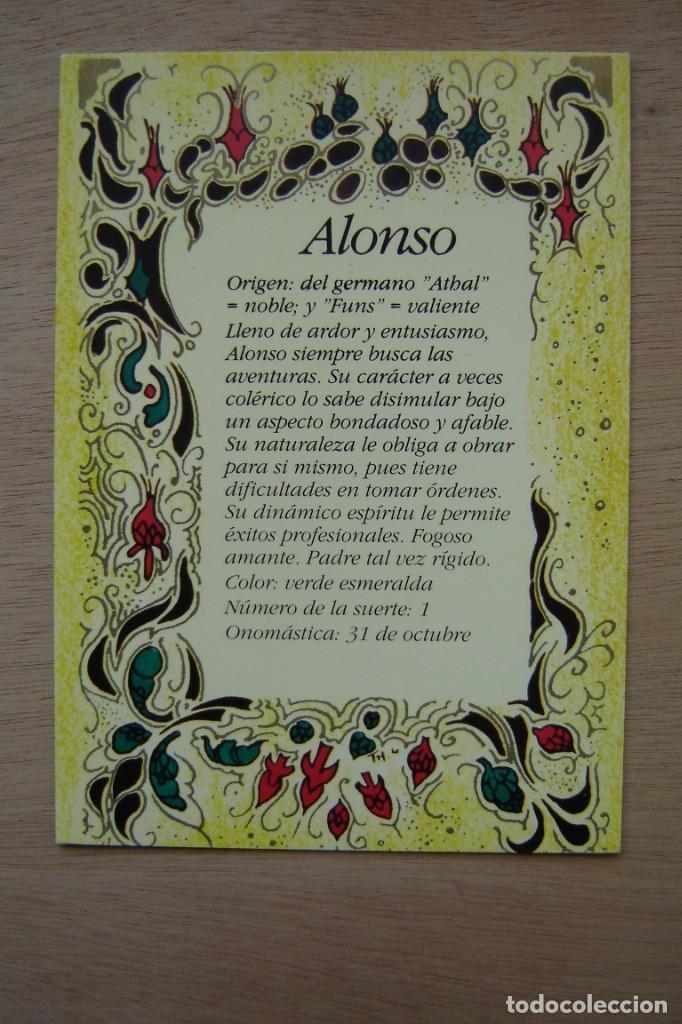 Postales: Tarjeta postal- Con el origen del nombre -  Alonso - Foto 1