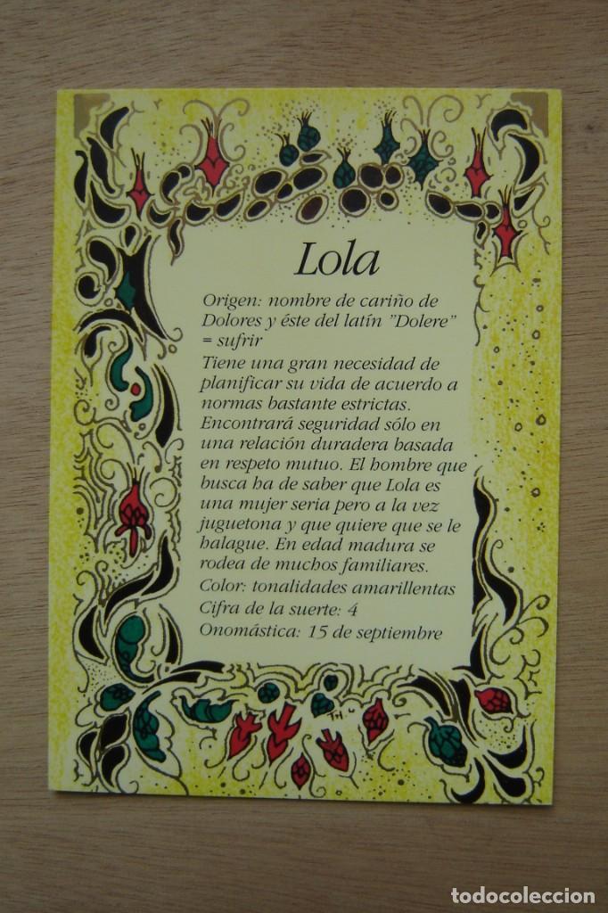 Postales: Tarjeta postal- Con el origen del nombre - Lola - Foto 1