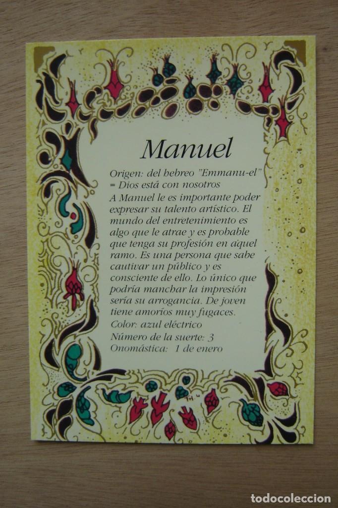 Postales: Tarjeta postal- Con el origen del nombre - Manuel - Foto 1