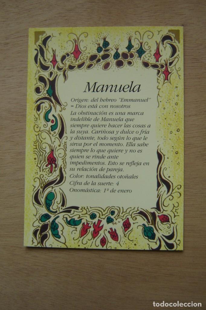 Postales: Tarjeta postal- Con el origen del nombre - Manuela - Foto 1