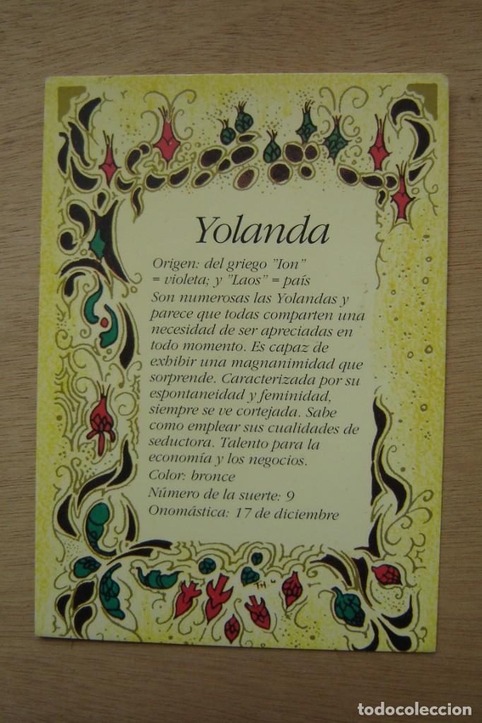 Postales: Tarjeta postal- Con el origen del nombre - Yolanda - Foto 1