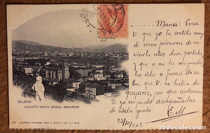 Postales: BILBAO, DEUSTO VISTO DESDE MIRAMAR. POSTAL SIN CIRCULAR COLECCI&Oacute;N BBK Y DEIA. - Foto 1