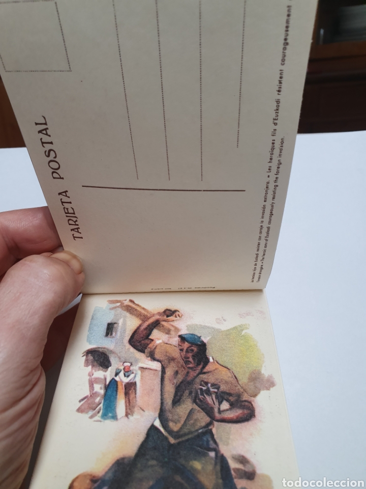 Postales: ESTAMPAS DE LA GUERRA EN EUZKADI. 10 POSTALES. FACSIMIL NUMERADO. PACO RIBERA. - Foto 2