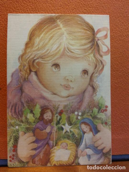 Postales: NI&Ntilde;A Y LA SAGRADA FAMILIA. TARJETA NAVIDE&Ntilde;A. D&Iacute;PTICO. SIN USAR.