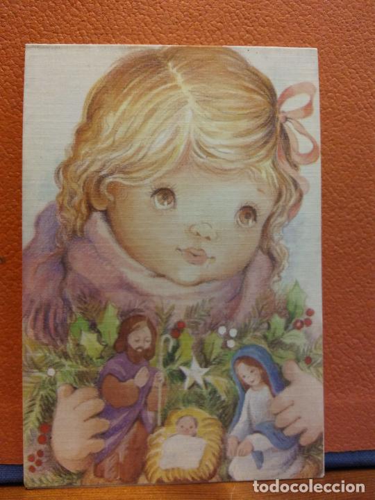 Postales: NI&Ntilde;A Y LA SAGRADA FAMILIA. TARJETA NAVIDE&Ntilde;A. D&Iacute;PTICO. SIN USAR.