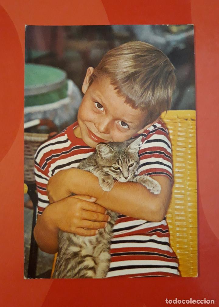Postais: TARJETA POSTAL NI&Ntilde;O CON GATITO. ED. VIKINGO. ESCRITA.