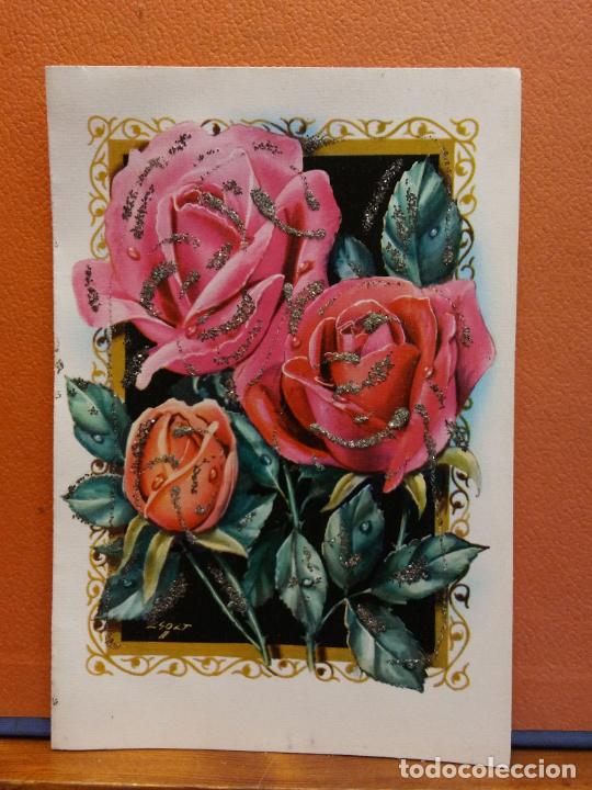 Cartes Postales: TARJETA FLORAL. INTERIOR EN RELIEVE. MUY BONITA. D&Iacute;PTICO. SIN USAR.