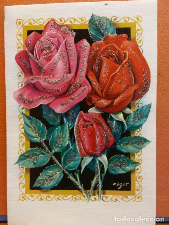 Cartes Postales: TARJETA FLORAL. INTERIOR EN RELIEVE. MUY BONITA. D&Iacute;PTICO. SIN USAR.