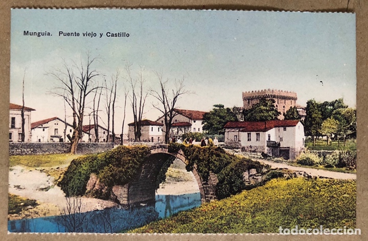 Postais: MUNGUIA, PUENTE VIEJO Y CASTILLO. POSTAL SIN CIRCULAR COLECCI&Oacute;N DEIA BBK.