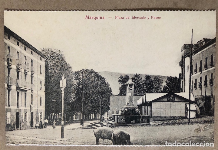 Postais: MARQUINA, PLAZA DEL MERCADO Y PASEO. POSTAL SIN CIRCULAR COLECCI&Oacute;N DEIA BBK.