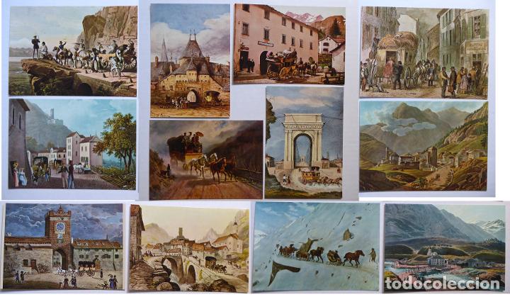 Postales: Estuche con 12 postales de antiguos correos postales. Suiza en tiempo de las diligencias