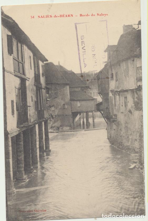 Postcards: Salies de Bearn - Bords du Saleys. Franqueado y fechado en Mauleon en n1913. Bellops fechadores. Des