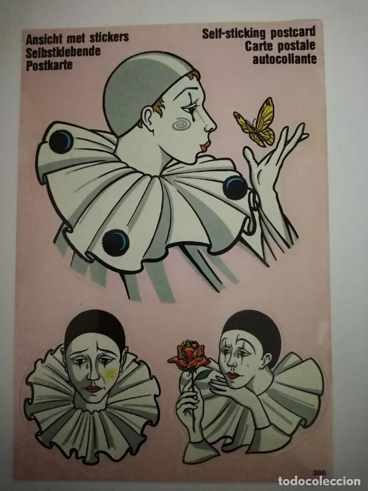 Postales: Postal con pegatinas de arlequines
