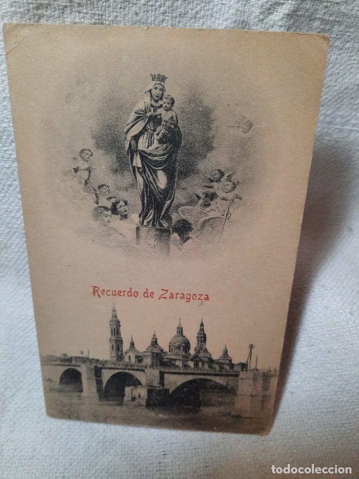 Postales: Antigua postal, recuerdo de Zaragoza - Foto 1