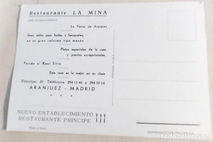 Postales: POSTAL RESTAURANTE LA MINA ARANJUEZ MADRID SIN CIRCULAR - Foto 2