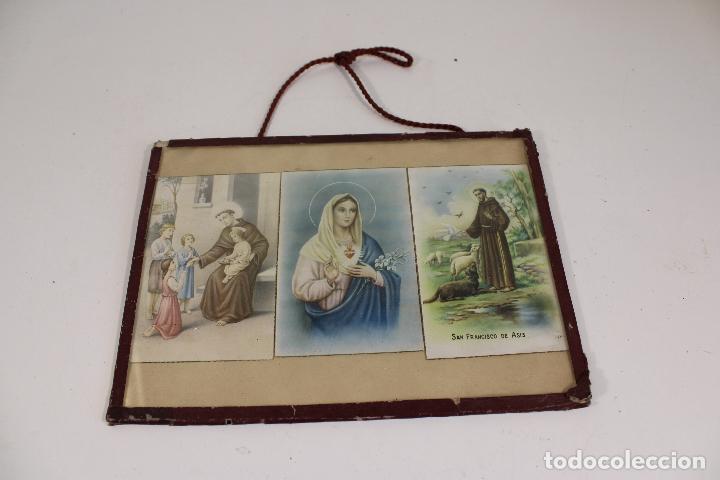 Postales: cuadro con 3 estampas religiosas - san francisco de asis - san antonio de padua y virgen inmaculada
