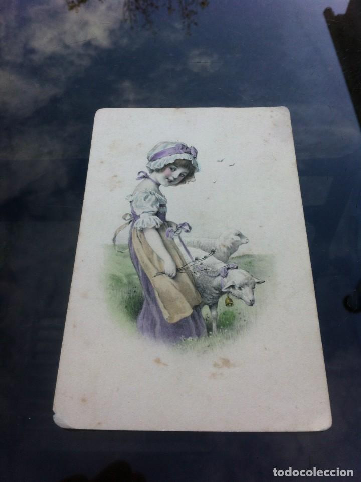 Postales: POSTAL ESCRITA EN 1927. CHICA CON OVEJAS. M.M. VIENNE - Foto 1
