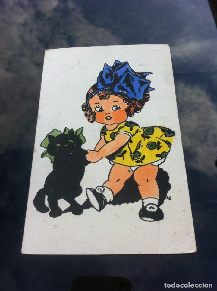 Postkarten: POSTAL ESCRITA. NI&Ntilde;A CON GATO
