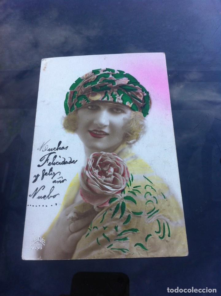 Postales: POSTAL ESCRITA. CHICA CON FLOR - Foto 1