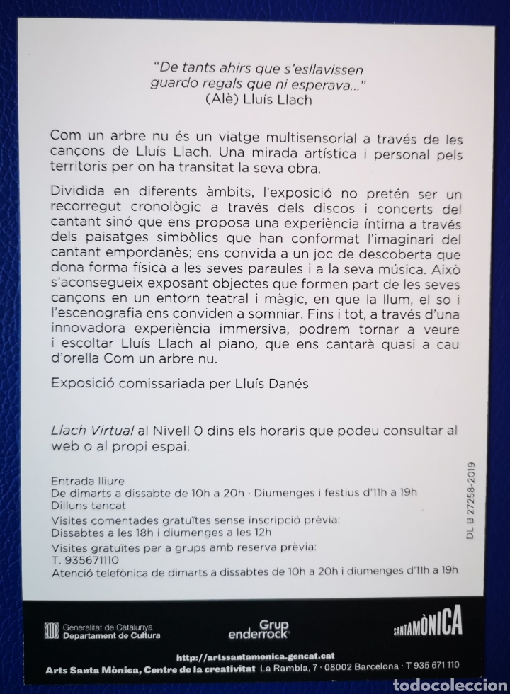 Postales: LLUIS LLACH - POSTAL DE LA EXPOSICI&Oacute;N COM UN ARBRE NU - 2019 - Foto 2