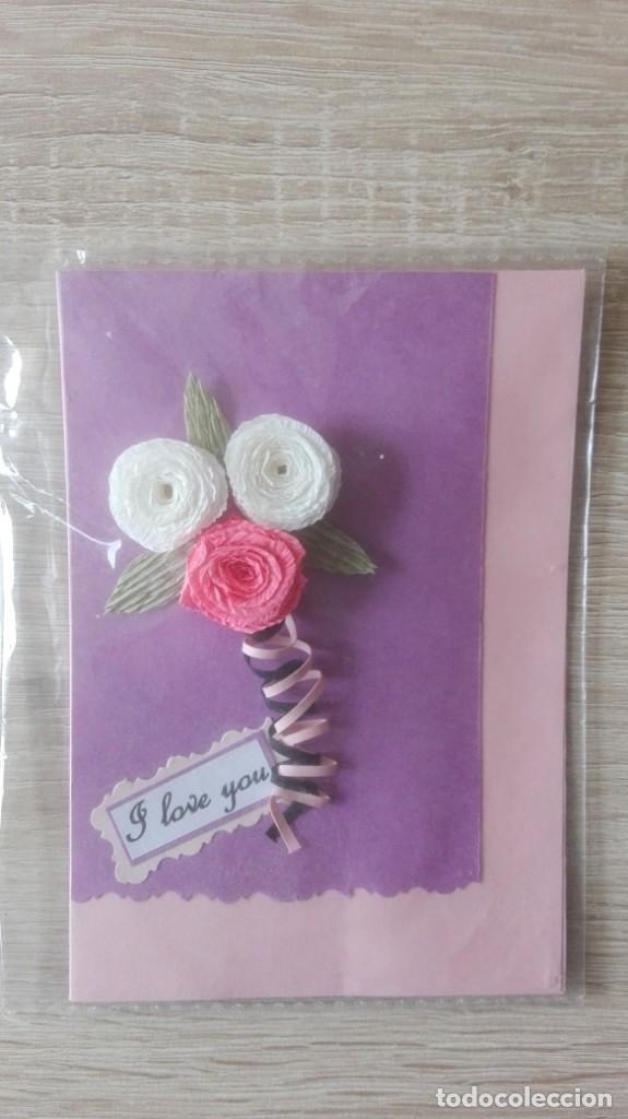 Postales: TARJETA FELICITACI&Oacute;N I LOVE YOU, REALIZADA CON FLORES DE PAPEL.A&Ntilde;O 2018.