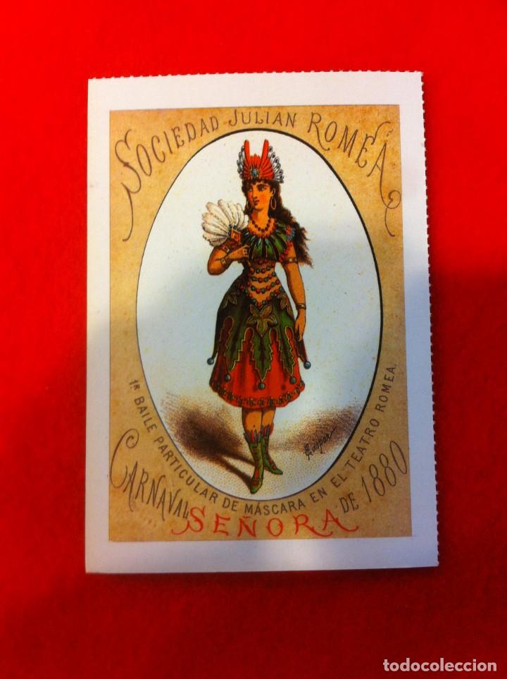 Postcards: LAS M&Aacute;S BELLAS TARJETAS POSTALES. SOCIEDAD JULI&Aacute;N ROMEA. TEATRO ROMEA. CARNAVAL SE&Ntilde;ORA 1880