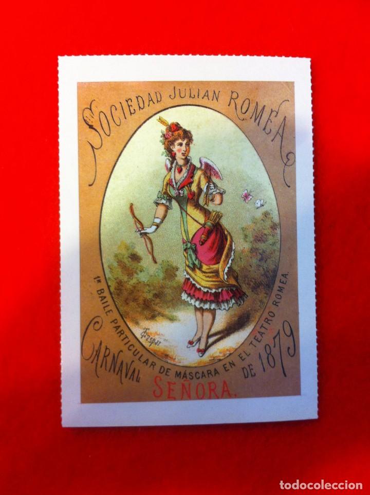 Postkarten: LAS M&Aacute;S BELLAS TARJETAS POSTALES. SOCIEDAD JULI&Aacute;N ROMEA. TEATRO ROMEA. CARNAVAL SE&Ntilde;ORA. 1879